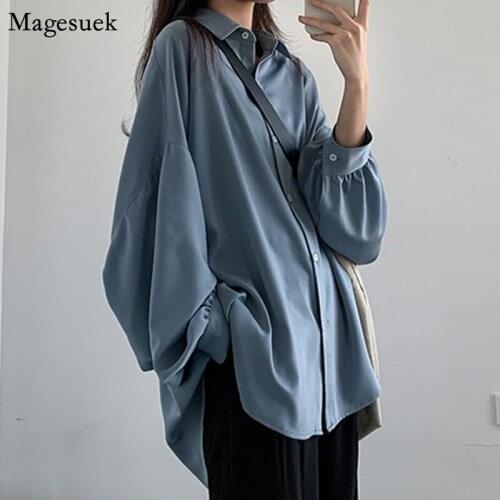 Turn Down Collar White Blouse Women 2021 Spring and Autumn Loose Long Sleeve Shirt Korean Fashion Silky Woman Shirts Tops 16591