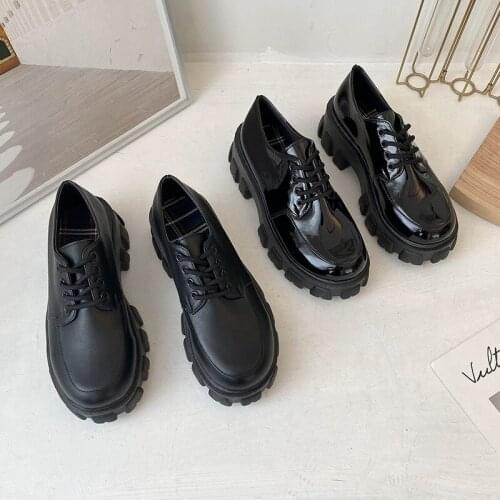 Small Leather Shoes Female 2021 New Wild Thick High Heel Retro Black Work Shoes Spring and Autumn Sponge Cake Low Single Shoes