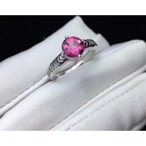 Natural pink topaz gem Ring Natural blue topaz ring 925 sterling silver Stylish elegant simple round women girl party Jewelry