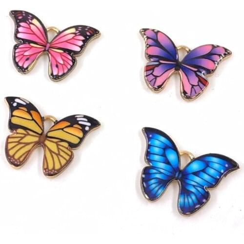 Julie Wang 10PCS Enamel Butterfly Charms Mixed Colors Alloy Gold Tone Insect Butterfly Pendant Earrings Jewelry Making Accessory
