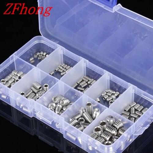 200PCS DIN916 M3 M4 M5 M6 M8 Stainless Steel Allen Head Socket Hex Set Grub Screw Assortment Cup Point