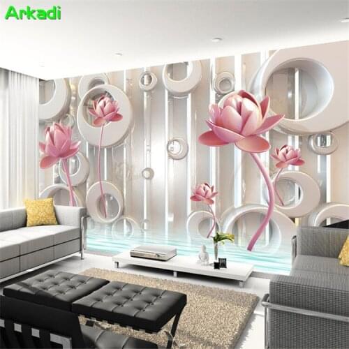 3D custom photo wallpaper relief three-dimensional lotus wreath living room TV wall background wall hotel front desk painting