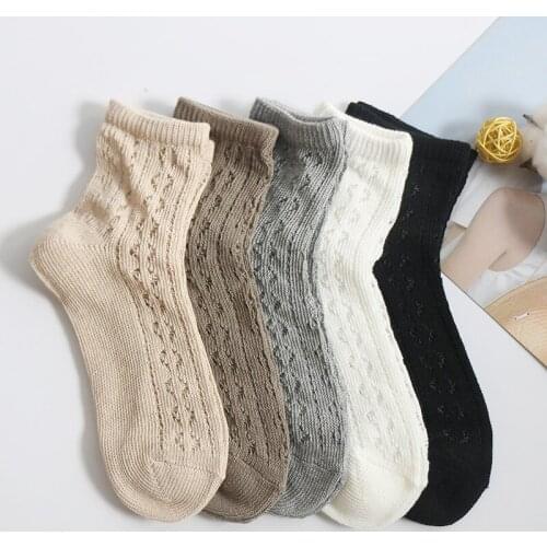 5 packs Winter 2020 Striped Thick Wool Needle Cotton Thread Vintage Ankle Boots Socks For Women Tube Hollow Out Calcetines Mujer