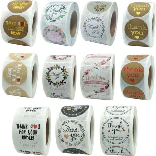 500pcs 1.5 inch 2 Designs Flower Thank You Stickers Wedding Favors Party Handmade Package Seal Labels Scrapbooking Gift