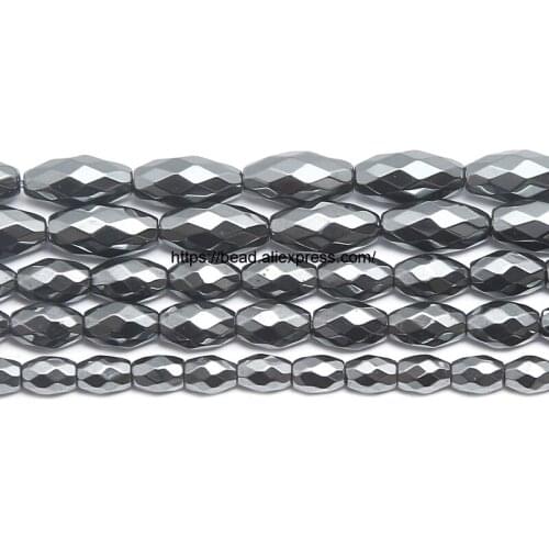 Free Shipping Natural Stone No Magnetic Faceted Rice Shape Black Hematite Loose Beads Pick Size for handmade Jewelry Making