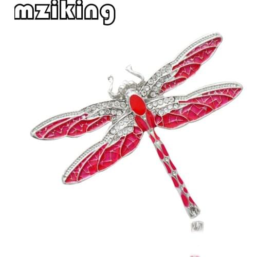 Mziking Red Crystal Dragonfly Brooch Pin for Women Rhinestone Broches Animal Broche Jewelry Clothes Accessories Party Gift Brosh