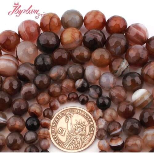 Round Faceted Brown Stripe Agates Natural Stone Beads 15"for DIY Accessories Women Men Jewerly Making Necklace Bracelet 6.8.10mm
