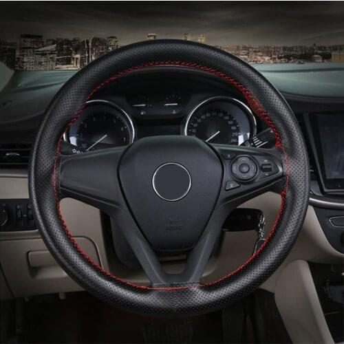 SUMKS Genuine Leather Steering Wheel Cover with Needle and Thread for Sewing by Hand Leather hand-stitched steering wheel cover