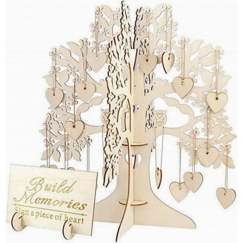 Home Decors Crafts Wishing Tree Wooden Hearts Pendant Wedding Guest Book DIY Creative Guest Book Party Home Decoration Ornaments