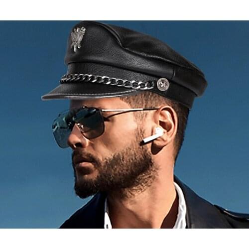Hot Seller Men Women Autumn Winter Greek Fisherman Sailor Real Leather Cap Hat Beret Fashion Genuine Cowhide Peaked Caps Sport