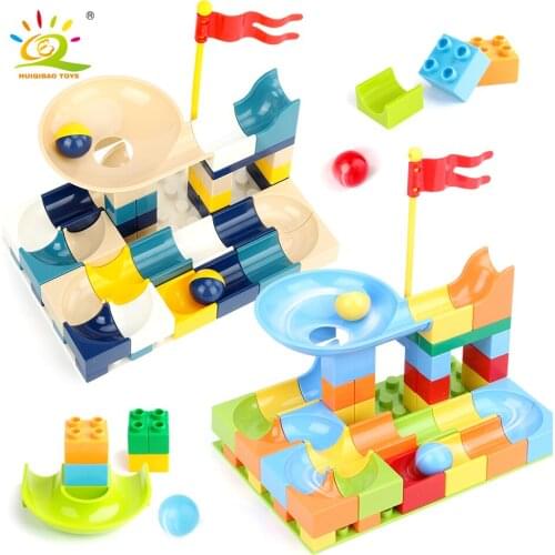 HUIQIBAO 62PCS Marble Race Run Track Large Building Blocks Big Size City Funnel Slide Assembly Bricks Toys for Children Kids