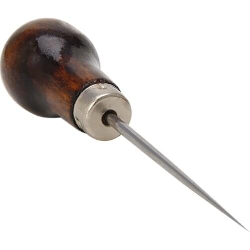 Awl Pricker Hole Maker Tool Punch Sewing Stitching Leather Craft Wooden Handle L5YE