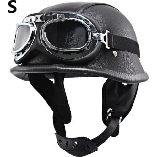 Biker Helmet Leather Retro Open Face Half Face Helmet UV Glasses For Harley Vespa Scooter Cafe Racer Helmet Outdoor Riding S