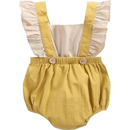 Summer Baby Girl Rompers Newborn Baby Clothes Toddler Flare Sleeve Two Colors Design Romper Jumpsuit Bow Design One-Pieces