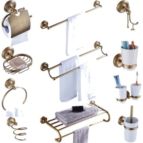 Leyden Antique Brass Bathroom Hardware Sets Bath Grab Bars Toilet Paper Holder Tower Ring Robe Hooks Bathroom Accessories Set