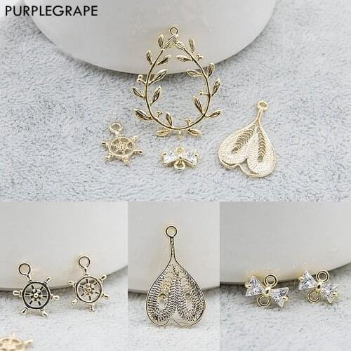 Copper Bag 18K Real Gold Diy Earrings Jewelry Accessories Bracelet Necklace Handmade Material Rudder Pendant Bow 2pcs