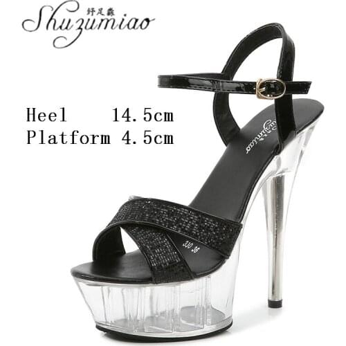 Model Women New 2021 Striptease Show Party Club Girl Sexy Clear Crystal Super High Heel Sandals 15CM Platform Pole Dancing Shoes