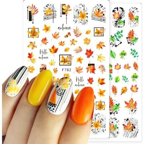 Autumn Maple Leaf Nail Stickers Decals 3D Gold Fall Leaves Flowers Sliders Nail Art Decorations Design Autumn Manicure Decals