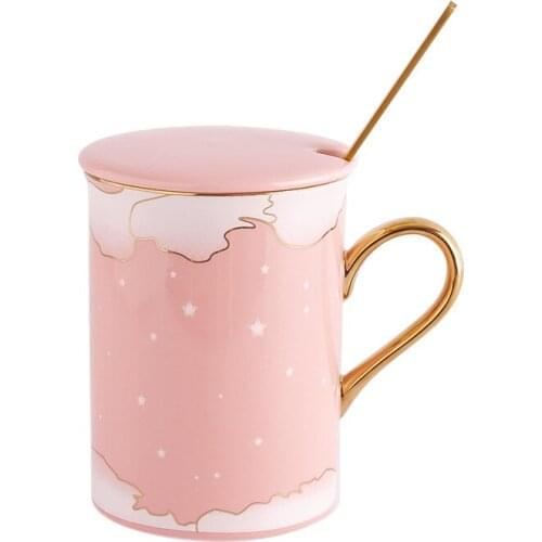 Nordic light luxury creative ceramic water cup personality men and women with lid spoon mug couple coffee cup gift box