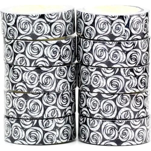 NEW 10pcs/Lot Decorative Black and White Roses Washi Tapes for Scrapbooking DIY Bullet Journal Masking Tape Cute Stationery