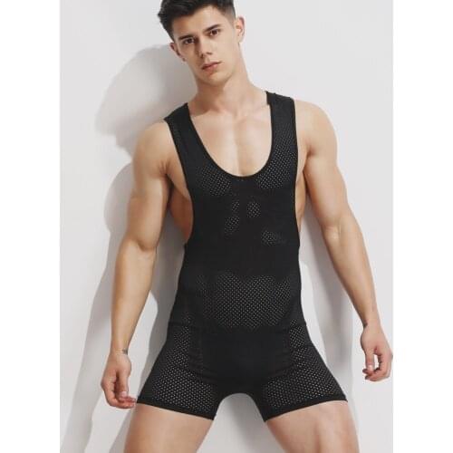 Superbody New Hot Guys Sexy Bodysuits Mens Shapers Tank Tops Solid Cotton T-Short Bodybuilding Men Leotard Running Shorts