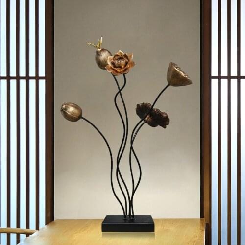New Chinese Wrought Iron Lotus Flower Zen Furnishing Feng shui Club Ornaments Crafts Home room Desktop Accessories Decoration
