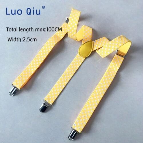 "Yellow" color 2.5 cm Women men Unisex Clip-on Braces Suspenders Elastic Slim Suspender Y-back Suspenders Wholesale & Retail