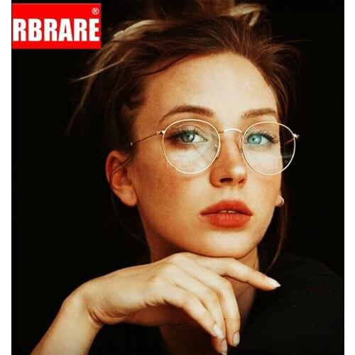 RBRARE Classic Alloy Round Glasses Frame Women Mens High End Vintage Clear Lens Eyeglasses for Female Metal Frame Eyewear Oculos