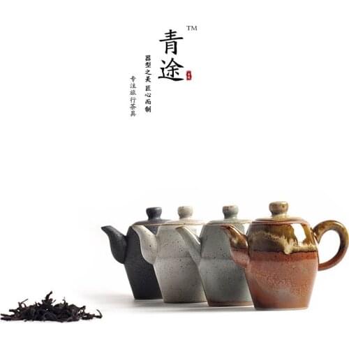 Retro Japanese ancient rock mud Ru kiln small teapot pottery kiln pot thick pottery pot with filter tea set wholesale