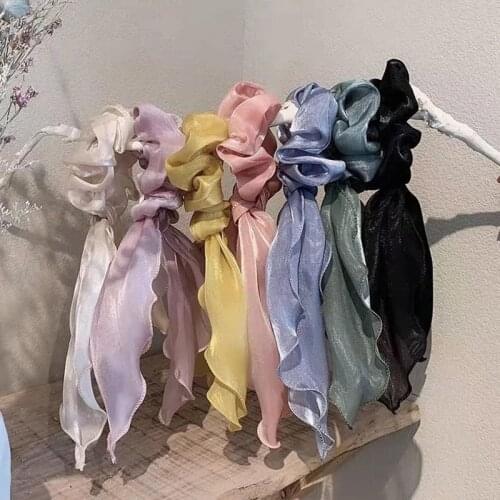 Romantic Stain Ribbon Headbands Bow Hair Scrunchies Girls Hair Accessories Elastic Hair Bands Ponytail Holder Hearwear For Women
