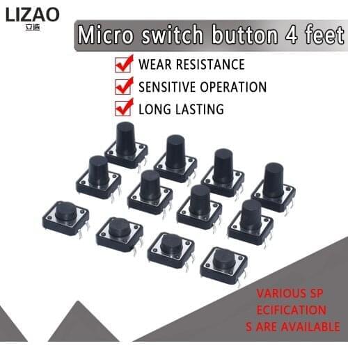20PCS 12x12 12*12*4.3mm 5mm 6 7 8 9 10 11 12 13 14 15 16 17 4Pin Tactile Tact Push Button Micro Switch Self-reset DIP Switches