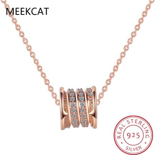 Temperament Cylinder Rhinestone Pendant Korean 925 Sterling Silver Personality Fashion Female Jewelry Necklace SNE018
