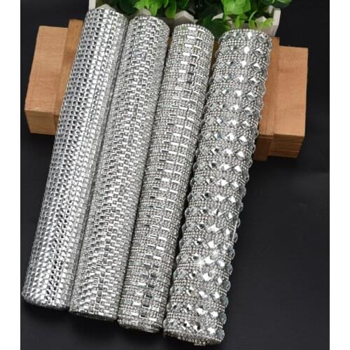 High Quality 24*40cm Rhinestone Trim Clear Square Crystals Hotfix Mesh Glass Beads Appliques Iron On Strass Wedding Decoration