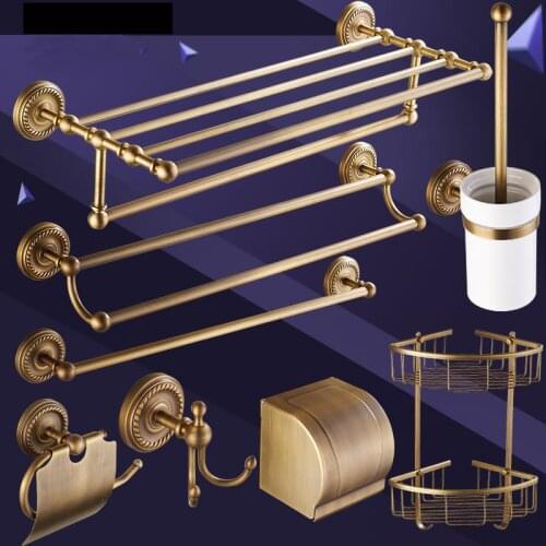 18 Different Copper bathroom accessories set, Brass bathroom accessories shelf antique, Bathroom shelf hooks towel bars suite