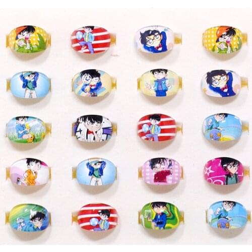 20pcs Kids Rings Lovely Cartoon Anime Conan Detective Kudo Shinichi Ring Children Girls Jewelry Fans Party Gifts