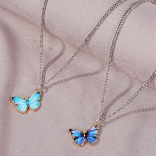 2020 Kpop Harajuku Cute Colorful Butterfly Pendant Stainless Steel Neck Chain Necklace For Women Egirl Aesthetic Jewelry Choker
