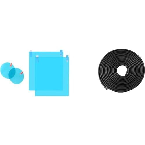 4Pcs Car Side Mirror Anti-Glare Film with 32FT/10M Car Door Edge Trim Molding Seal Strip Scratch Protector Guard Black