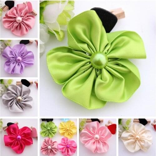5.5cm Mini Satin Flower,Boutique Satin Flower For Crafts, Satin Flower With Pearl Center