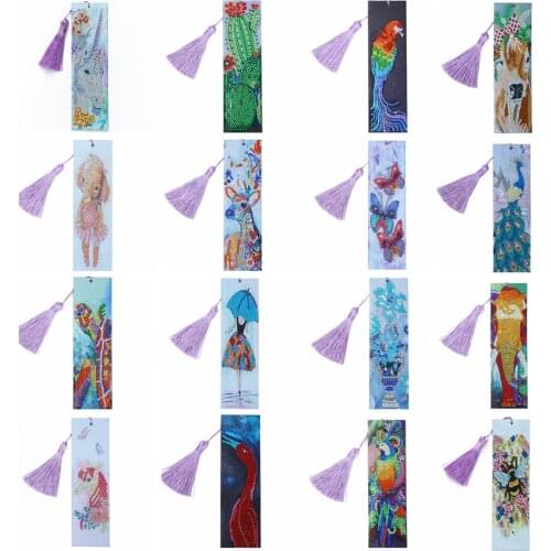 5D DIY Special Shaped Diamond Painting Leather Bookmark Cat Diamond Embroidery Animal Craft Tassel Book Marks For Kids Gift