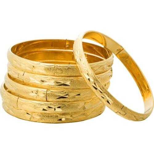 8MM/64MM Gold Color Bangles Dubai Gold Jewelry African Bangles & Bracelets Ethiopian Jewelry Bangles for Women Gifts