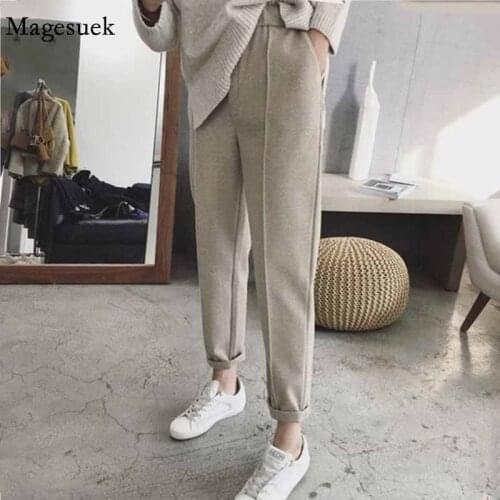 Loose Casual High Waist Ankle-length Pants Female Straight Suit Pants Harem Pants Autumn and Winter Women Thick Pants 6991 50