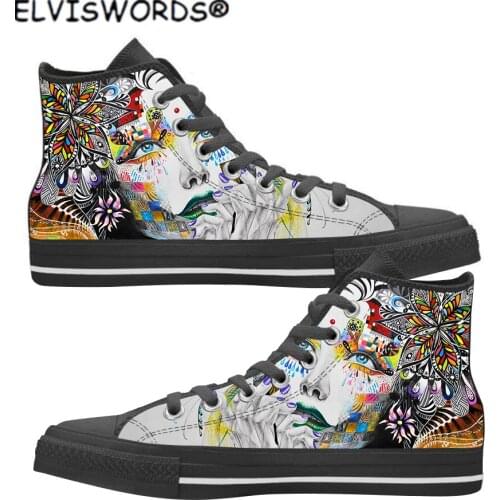 ELVISWORDS Stylish Artist Women Pattern Leisure Ladies High Top Style Canvas Comfortable Females Walking Shoes Zapatos de mujer