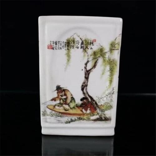 Jingdezhen Porcelain Square Pen Container Characters Poetry Pen Container Stationery Ornaments Ceramic Gifts