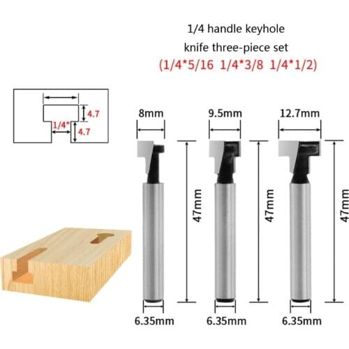3pcs 1/4 Inch 6mm Shank T Slot Router Bit Hex Bolt Key Hole Bits Milling Cutter N58C