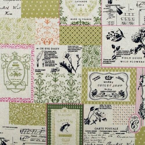 Cotton Linen Fabric for sewing pathwork, bedding, hadmaking, Retro trademarks and music symbol (width=140cm)