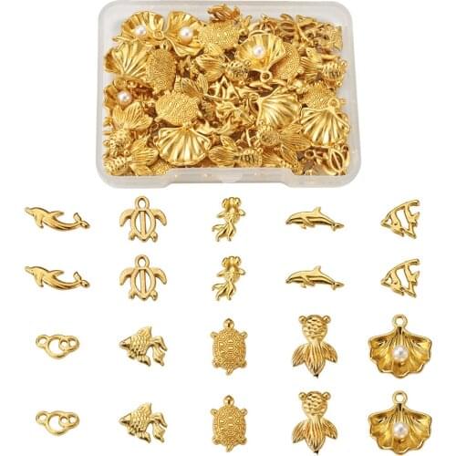 100pcs Ocean Theme Tortoise Fish Alloy Cabochons for DIY Crystal Epoxy Resin Filling Accessories Nail Art Jewelry Making Fillers