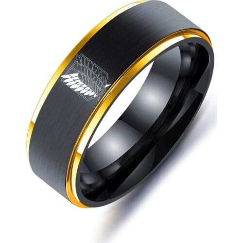 8MM Attack on Titan Black sliver Stainless Steel Ring Wings Of Liberty Flag Finger Rings For Men Women Jewelry Ani