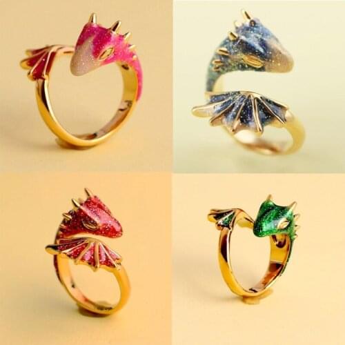 Summer Trendy Gold Glitter Green Enamel Snake Dragon Adjustable Finger Midi Rings Korean Fashion Party Jewelry C1FC