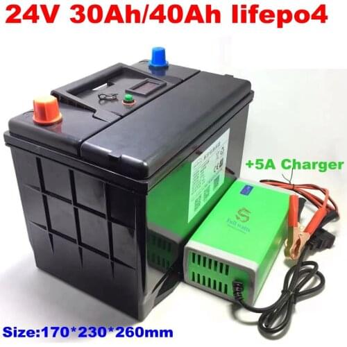 Lifepo4 24V 40AH Battery 24V 30ah lifepo4 lithium baterias BMS for 1000w Outdoor Backup Power EV inverter solar + 5A Charger