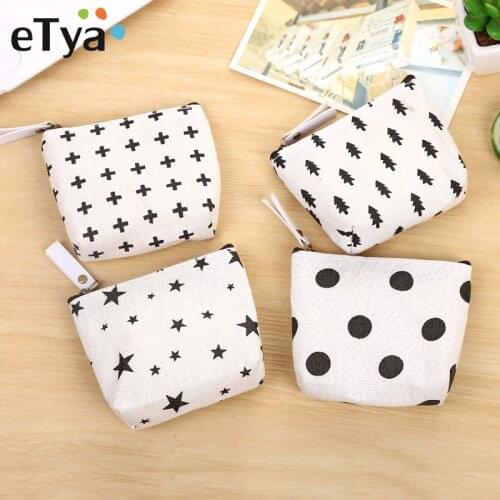 ETya Canvas Small Coin Purse Women Cartoon Cute Mini Change Pouch Ladies Key Car Card Money Bag Girls Short Coin Holder Wallet